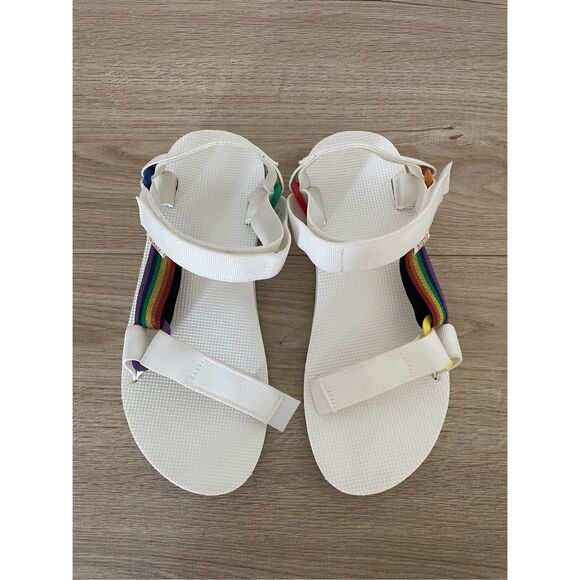 Teva Original Universal Sandals Women 8 White Rainbow Pride Strap Festival Style - Picture 5 of 8